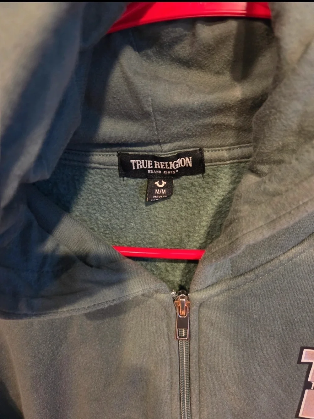 True Religion Olive Green Full-Zip Hooded Jacket with TR Patch